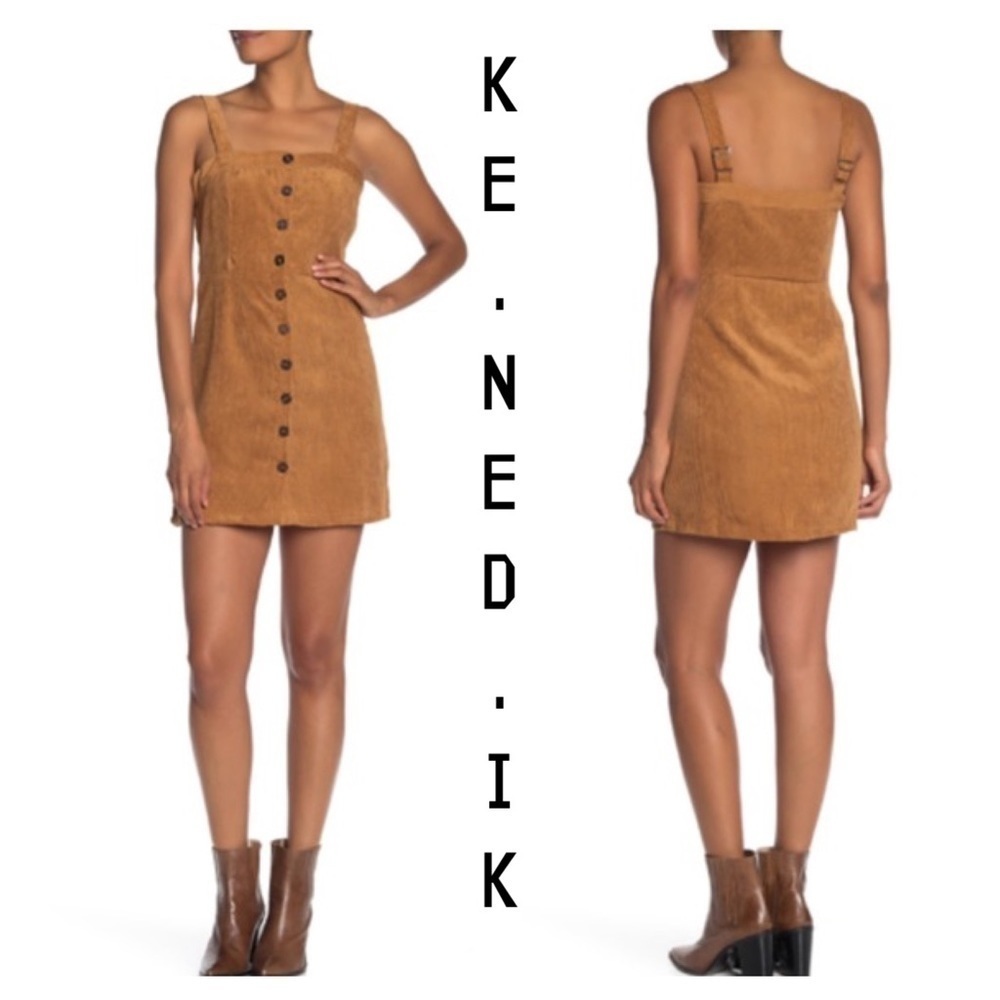 Kenedik corduroy tank button up dress. Light brown/tan.  Adjustable straps